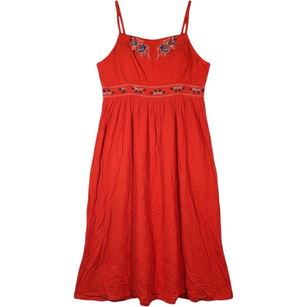 Xhilaration Dress Womens 3X Red Embroidered Boho Sundress Smocked Back Strappy